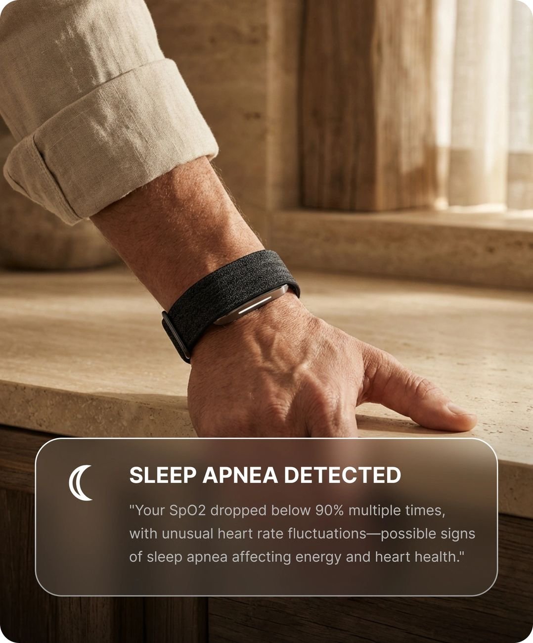 Hume Band meldet ein mögliches Schlafapnoe-Signal in der Begleit-App