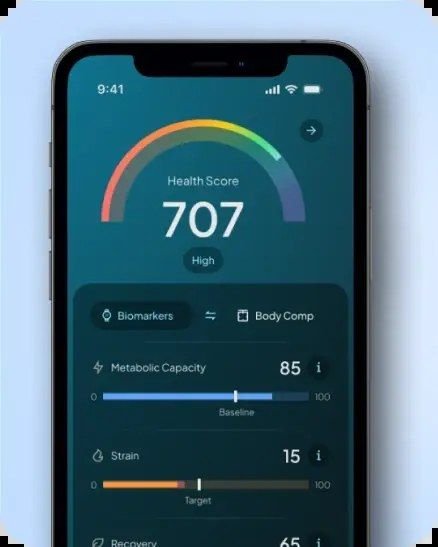 Hume-Health-App zeigt einen Gesundheits-Gesamtwert neben der metabolischen Kapazität